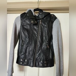 Windsor boy's faux leather hybrid 'motorcycle jacket" hoodie size m
